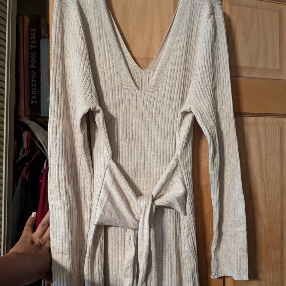Elegant Cream Ribbed Knit Dress